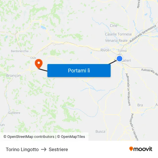 Torino Lingotto to Sestriere map