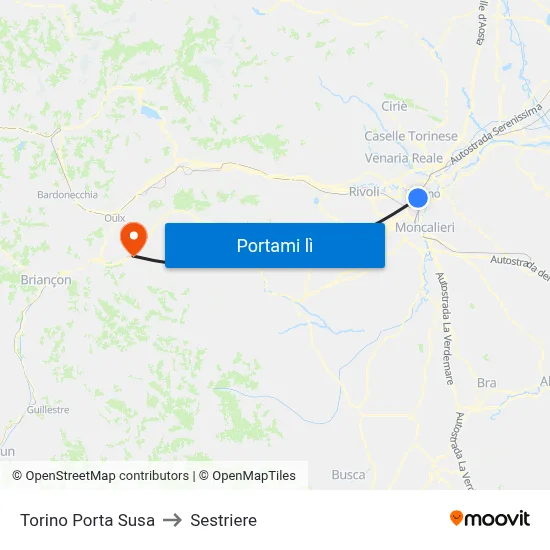 Torino Porta Susa to Sestriere map
