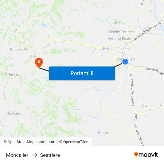 Moncalieri to Sestriere map