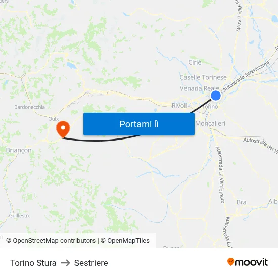 Torino Stura to Sestriere map