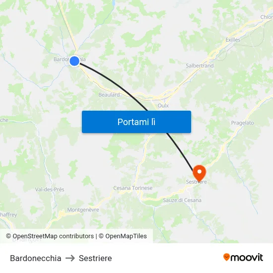 Bardonecchia to Sestriere map