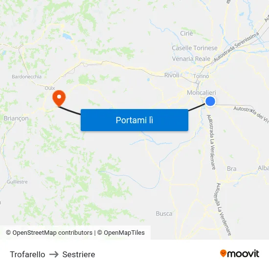 Trofarello to Sestriere map