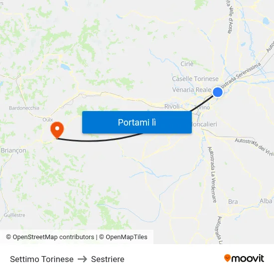 Settimo Torinese to Sestriere map