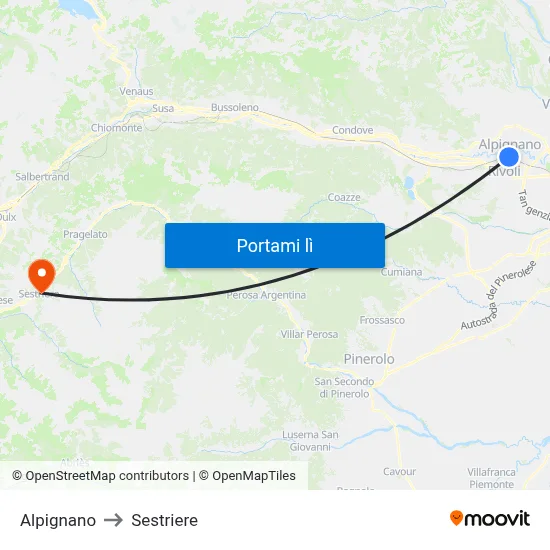 Alpignano to Sestriere map