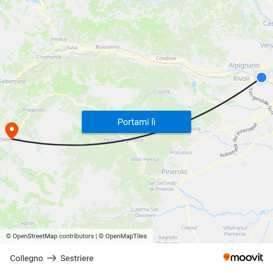 Collegno to Sestriere map