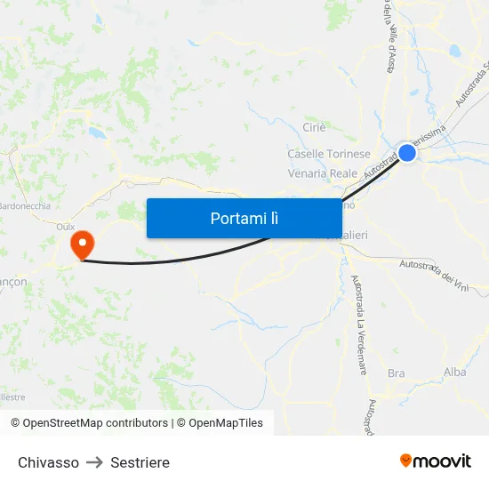 Chivasso to Sestriere map