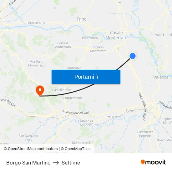 Borgo San Martino to Settime map