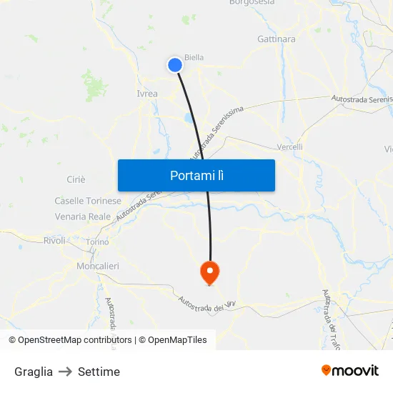 Graglia to Settime map