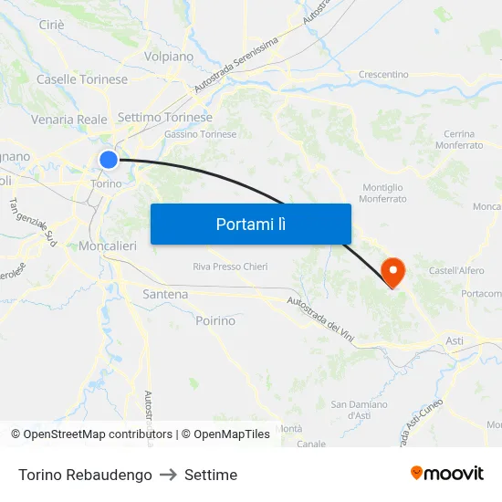 Torino Rebaudengo to Settime map