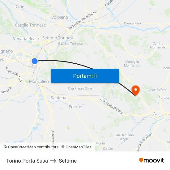 Torino Porta Susa to Settime map