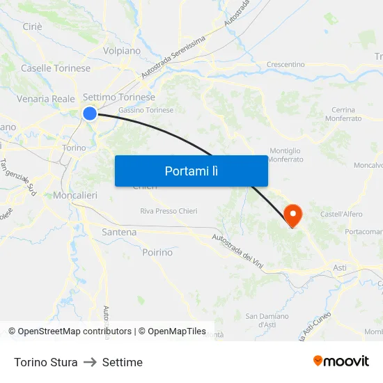 Torino Stura to Settime map