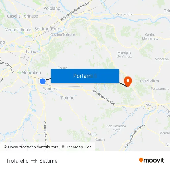 Trofarello to Settime map