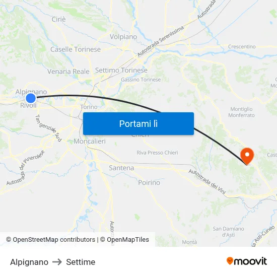Alpignano to Settime map