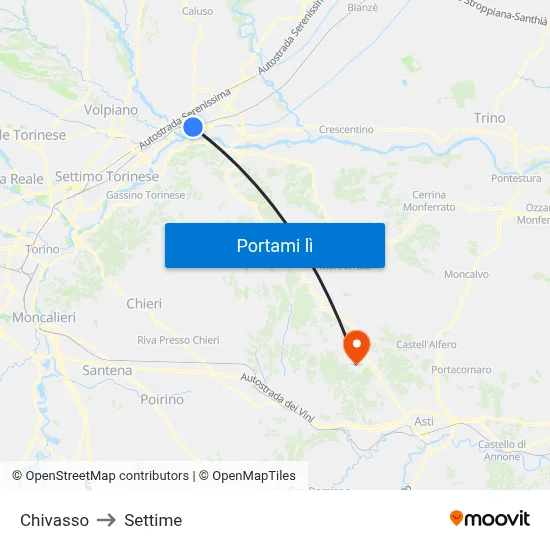 Chivasso to Settime map
