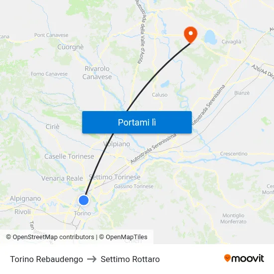 Torino Rebaudengo to Settimo Rottaro map