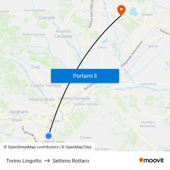 Torino Lingotto to Settimo Rottaro map
