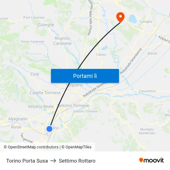 Torino Porta Susa to Settimo Rottaro map