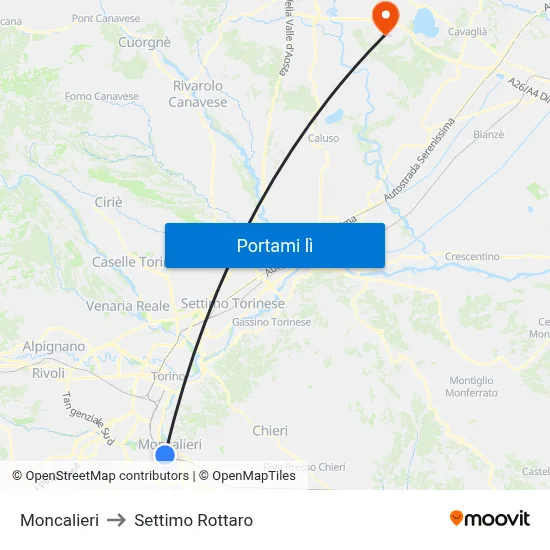 Moncalieri to Settimo Rottaro map