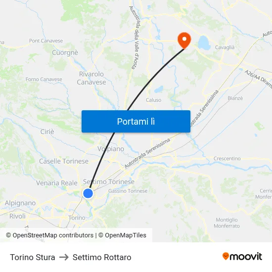Torino Stura to Settimo Rottaro map