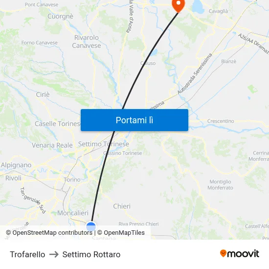 Trofarello to Settimo Rottaro map