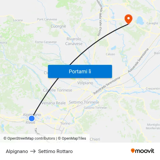 Alpignano to Settimo Rottaro map
