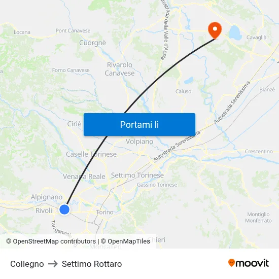 Collegno to Settimo Rottaro map