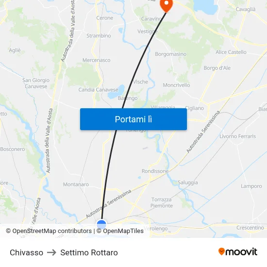 Chivasso to Settimo Rottaro map