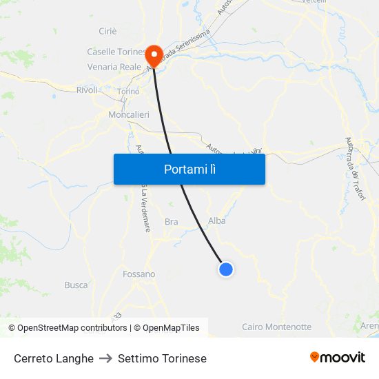 Cerreto Langhe to Settimo Torinese map