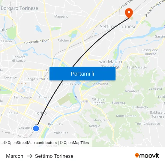 Marconi to Settimo Torinese map