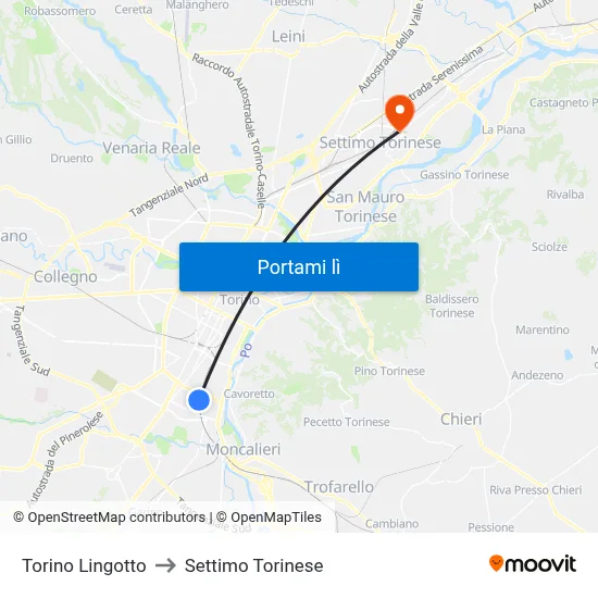 Torino Lingotto to Settimo Torinese map