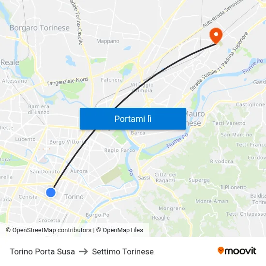 Torino Porta Susa to Settimo Torinese map