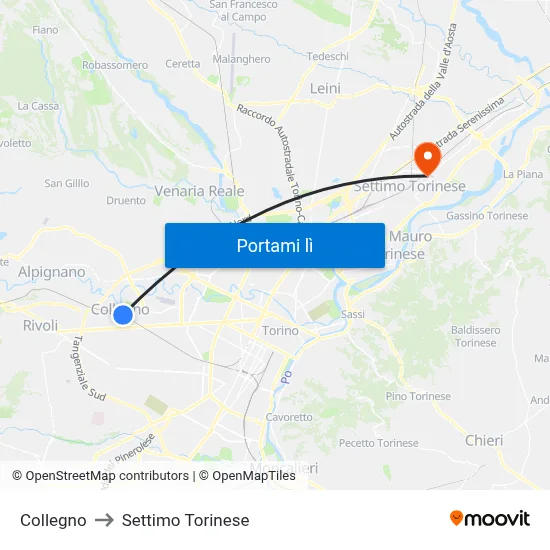 Collegno to Settimo Torinese map