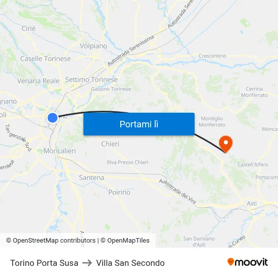 Torino Porta Susa to Villa San Secondo map