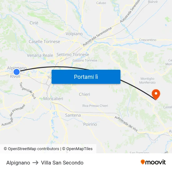 Alpignano to Villa San Secondo map