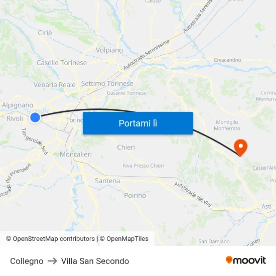 Collegno to Villa San Secondo map