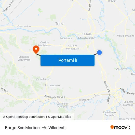 Borgo San Martino to Villadeati map