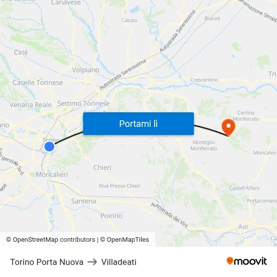 Torino Porta Nuova to Villadeati map