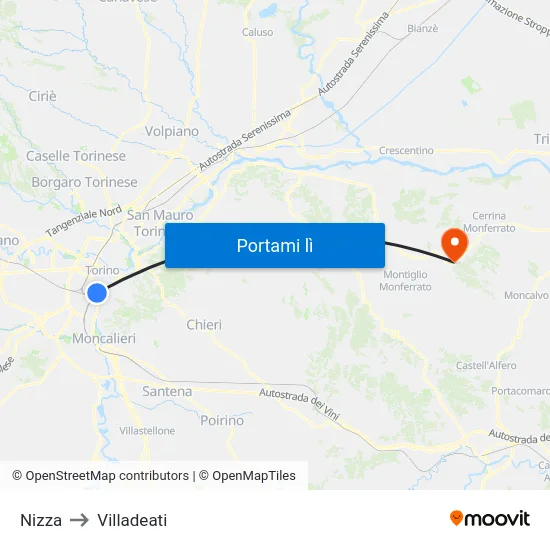 Nizza to Villadeati map
