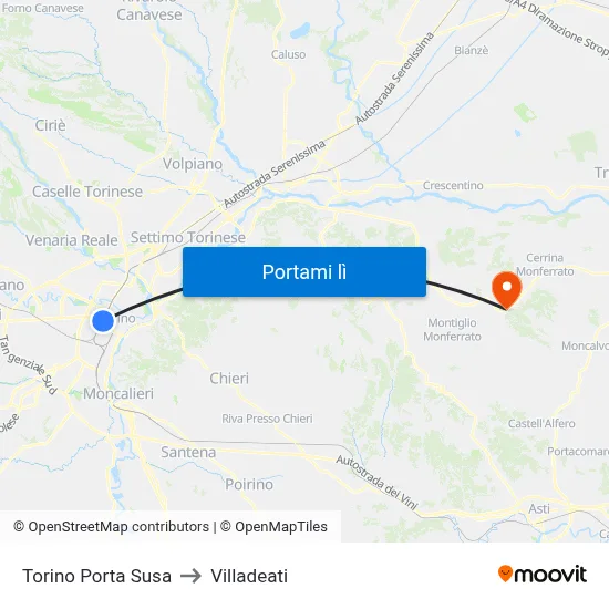Torino Porta Susa to Villadeati map