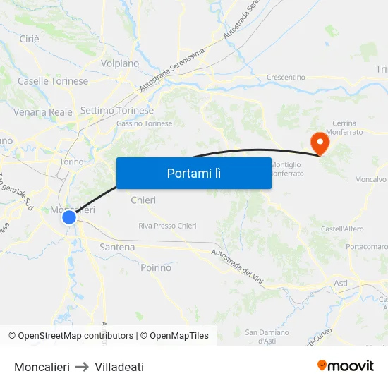 Moncalieri to Villadeati map