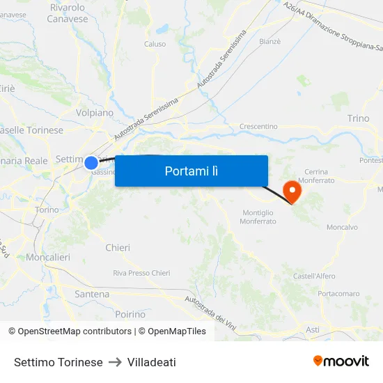 Settimo Torinese to Villadeati map