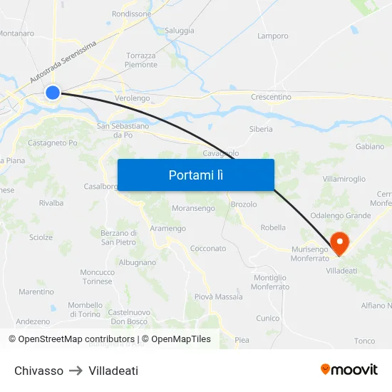 Chivasso to Villadeati map