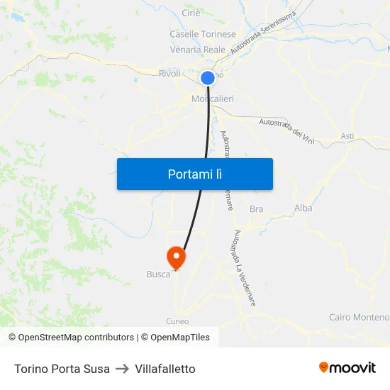 Torino Porta Susa to Villafalletto map