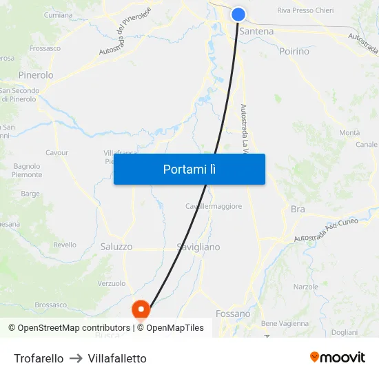 Trofarello to Villafalletto map
