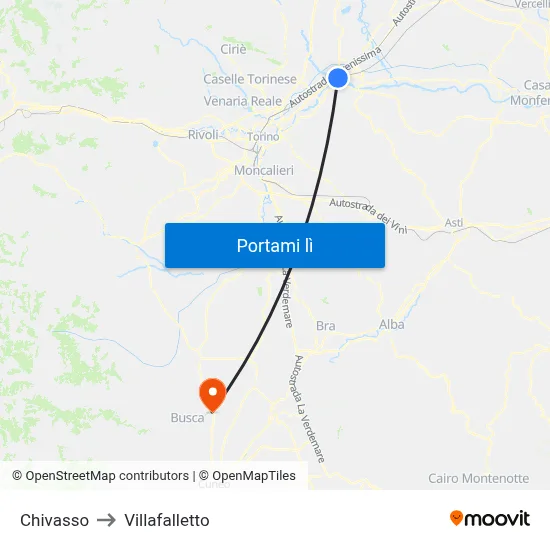 Chivasso to Villafalletto map