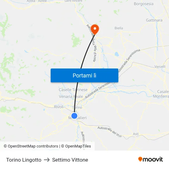 Torino Lingotto to Settimo Vittone map