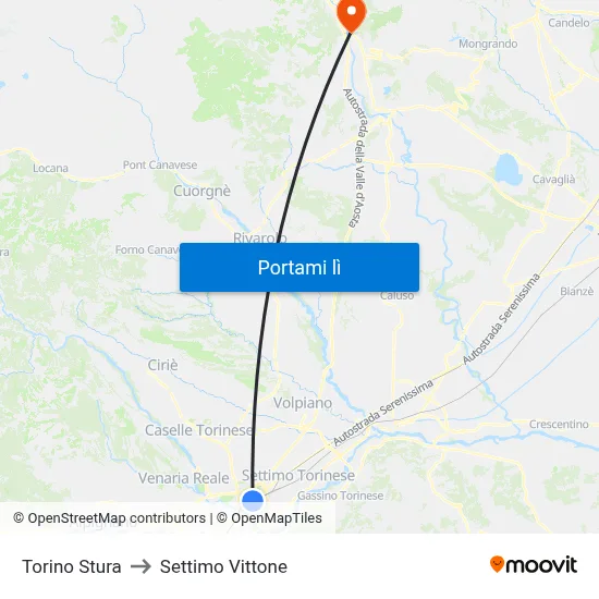 Torino Stura to Settimo Vittone map