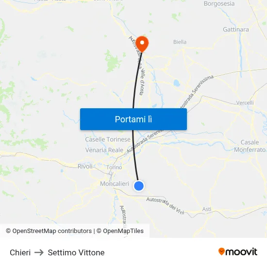 Chieri to Settimo Vittone map