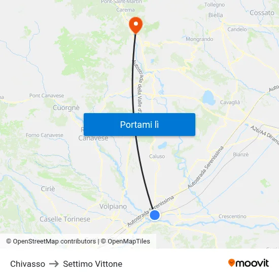 Chivasso to Settimo Vittone map