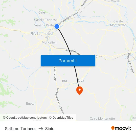 Settimo Torinese to Sinio map
